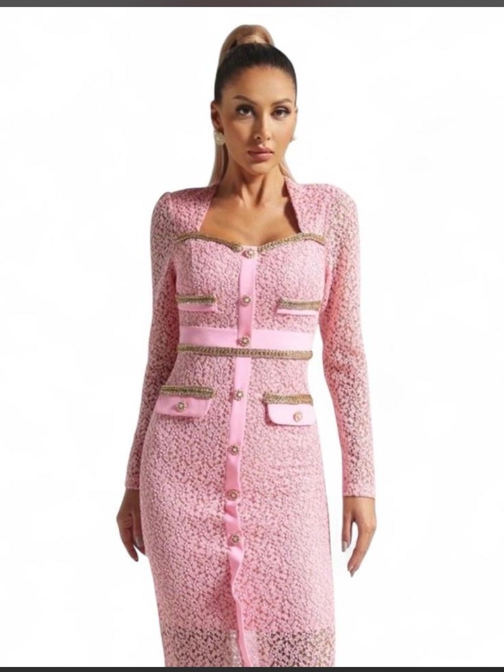 NWT Bella Barnett Elegant Pink Long Sleeve Dress. Size M. New w tags in Box! - Picture 4 of 12